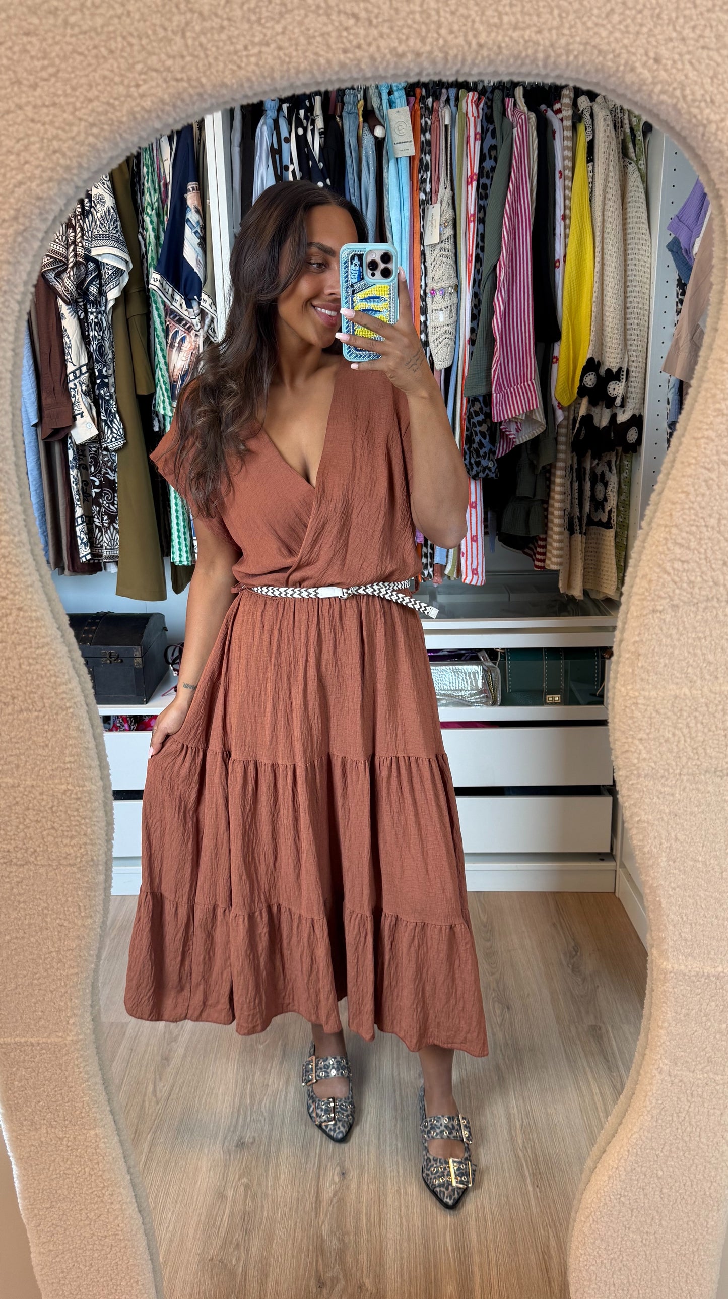 Viscose midi jurk brons