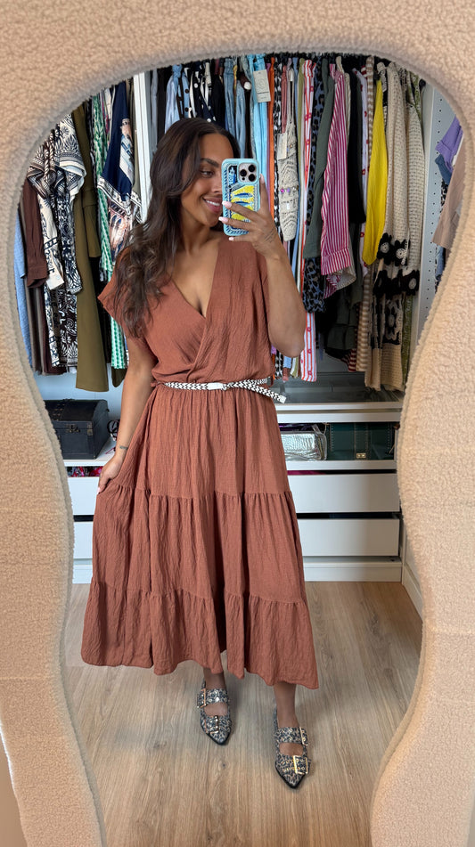 Viscose midi jurk brons