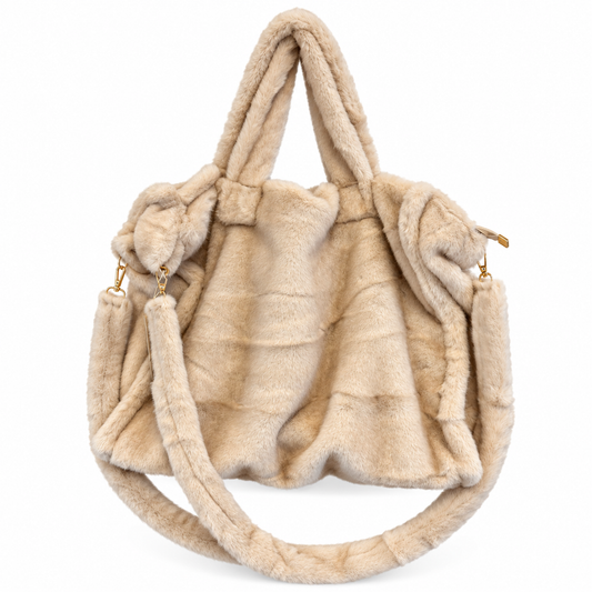 Faux fur shopper XL beige