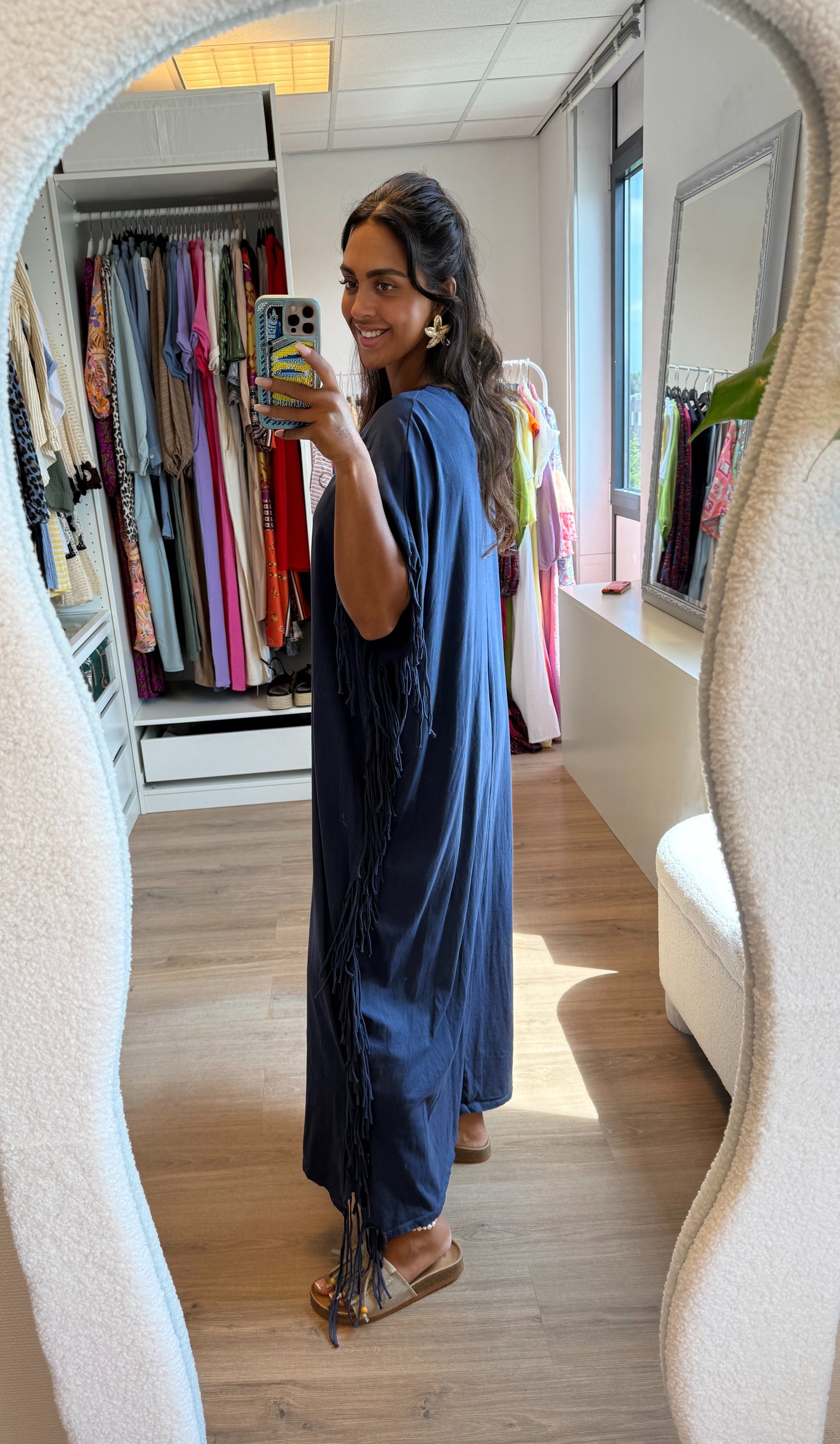 Maxi fringe jurk donkerblauw