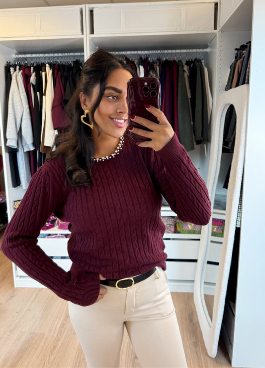 Pearl braided knit bordeaux