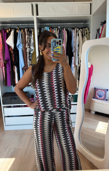 Tweedelige set shiny met print zwart & rood