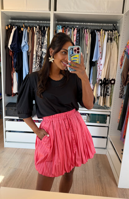Ballon rok met streepprint roze & rood