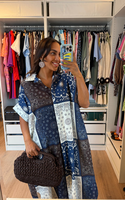 Midi jurk met paisley print donkerblauw