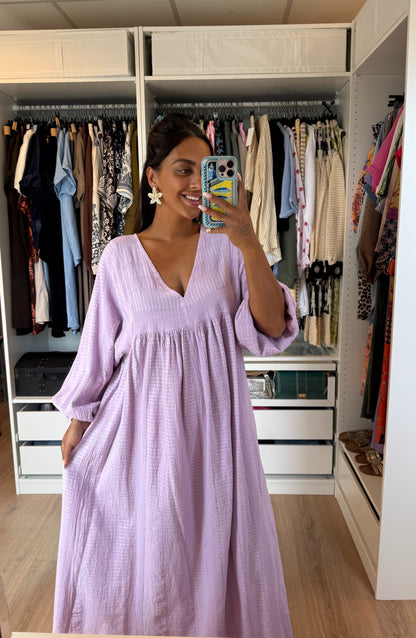 Mousseline maxi jurk lila
