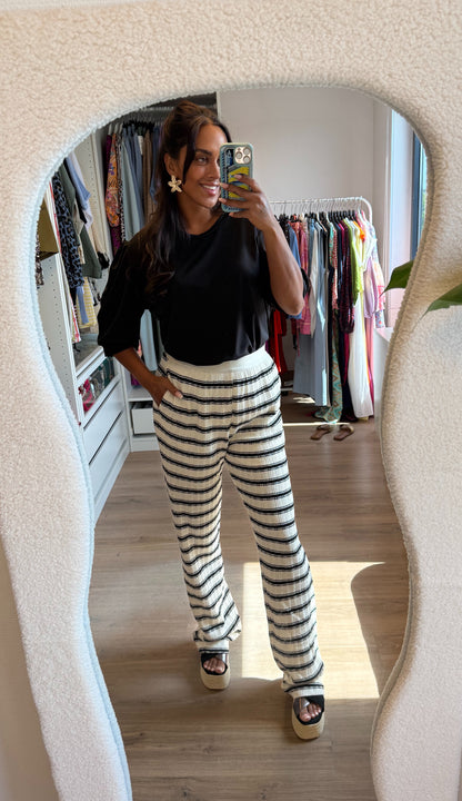 Crochet broek met streepprint zwart & offwhite