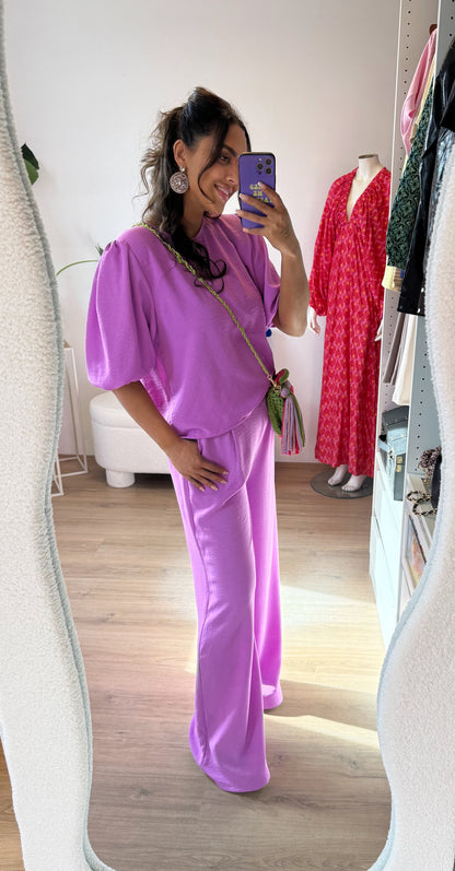 Olivia gevlochten tas lime & pink