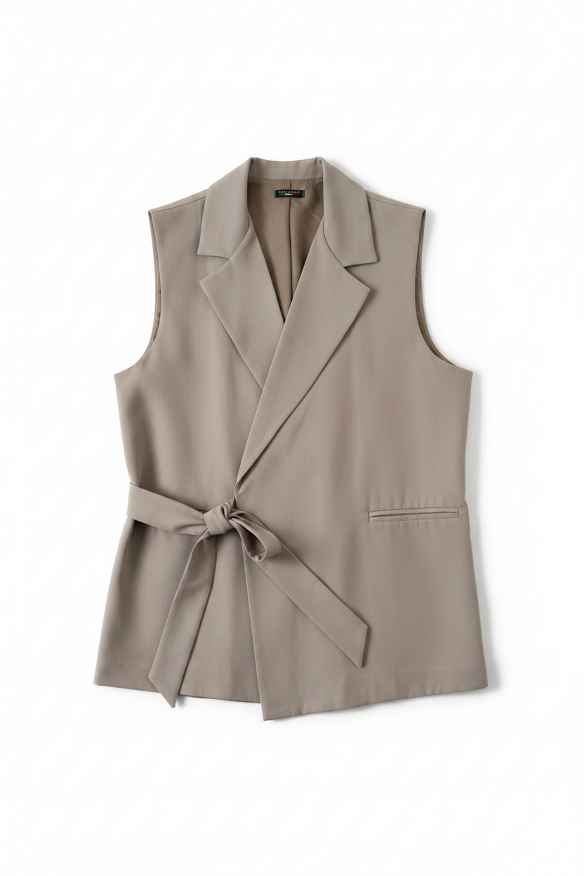Charlotte bow gilet taupe