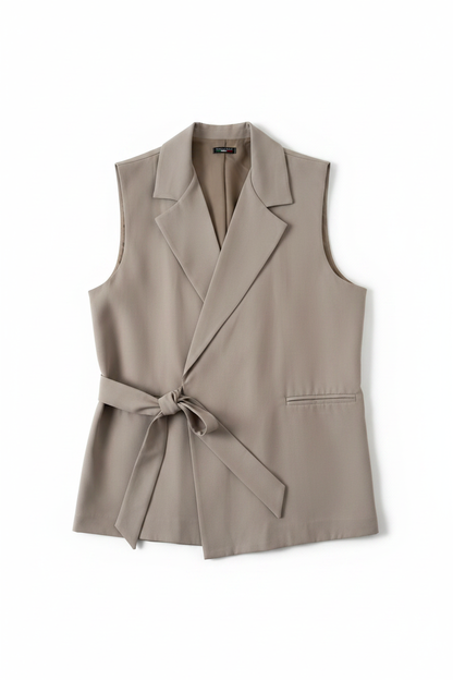 Charlotte bow gilet taupe
