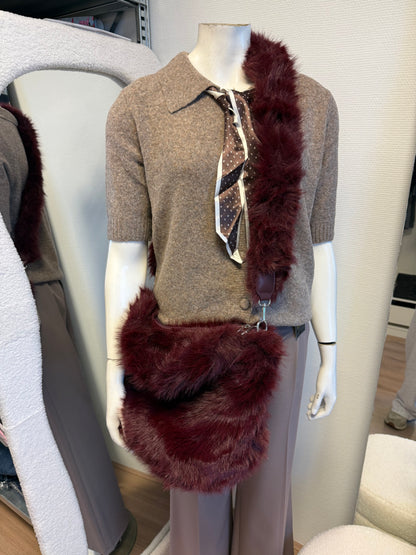 Faux fur schoudertas middelmaat bordeaux