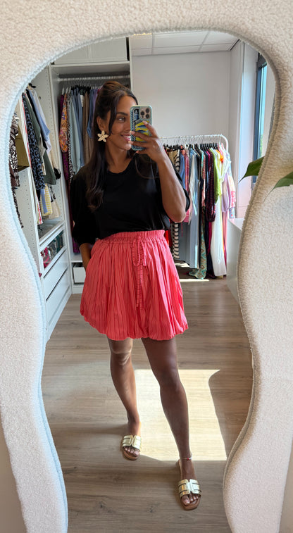 Ballon rok met streepprint roze & rood