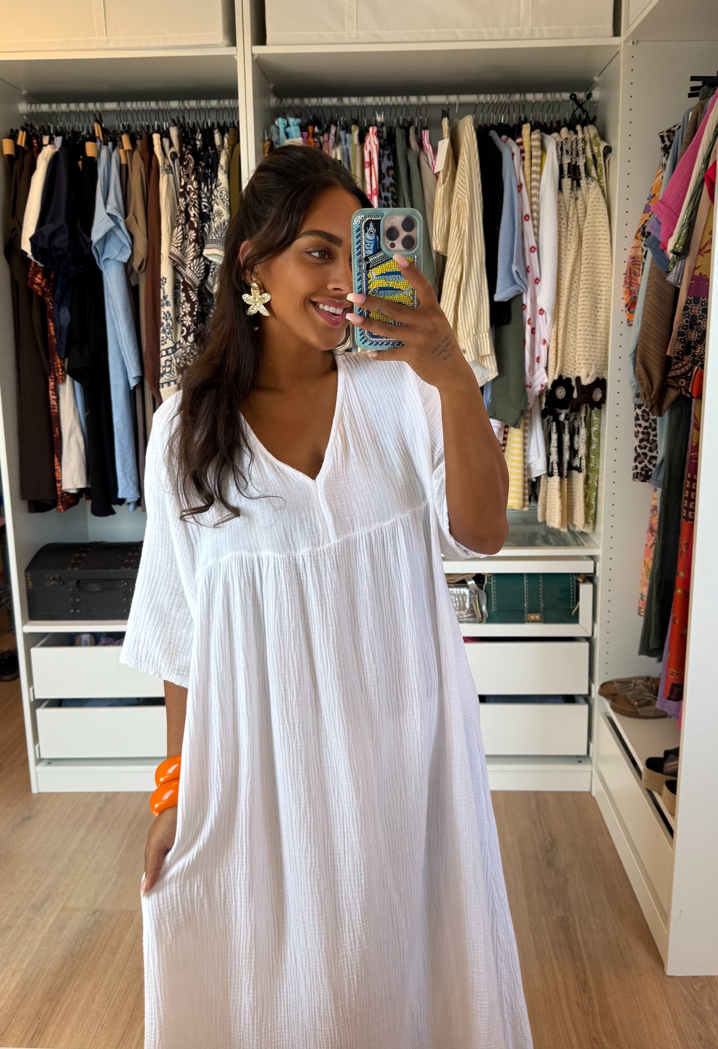 Mousseline maxi jurk wit