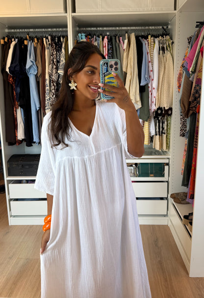Mousseline maxi jurk wit