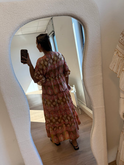 Boho maxi dress pink & brown