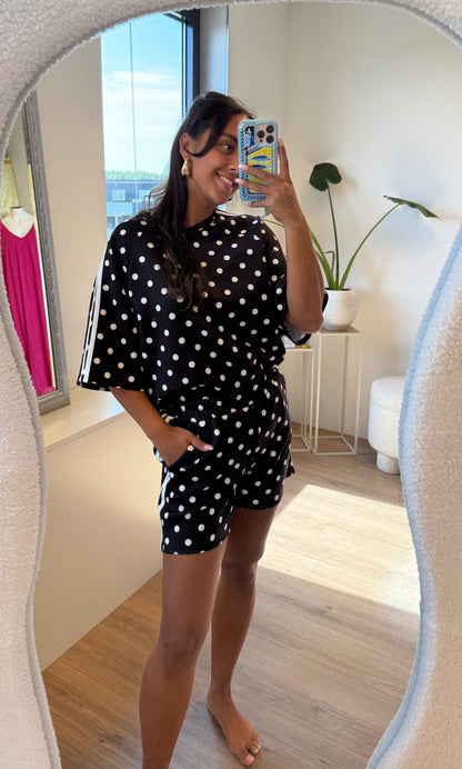 Tweedelige set met polka dot zwart