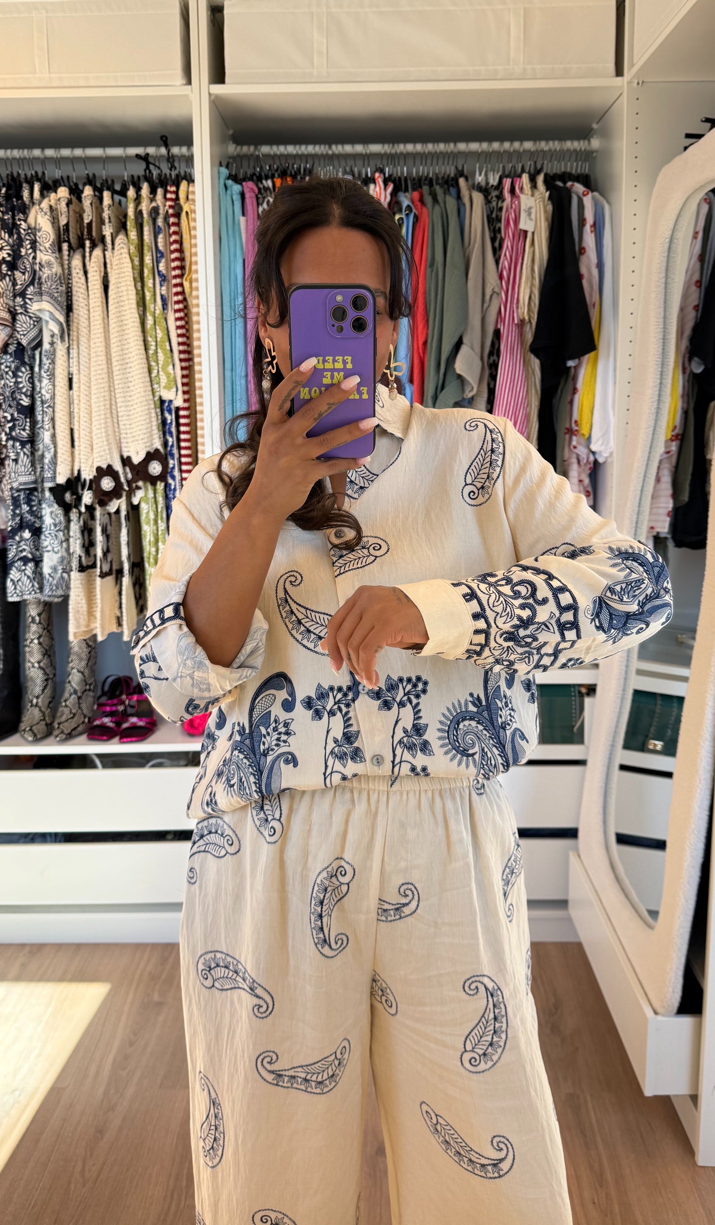 Tweedelig pak met paisley print offwhite