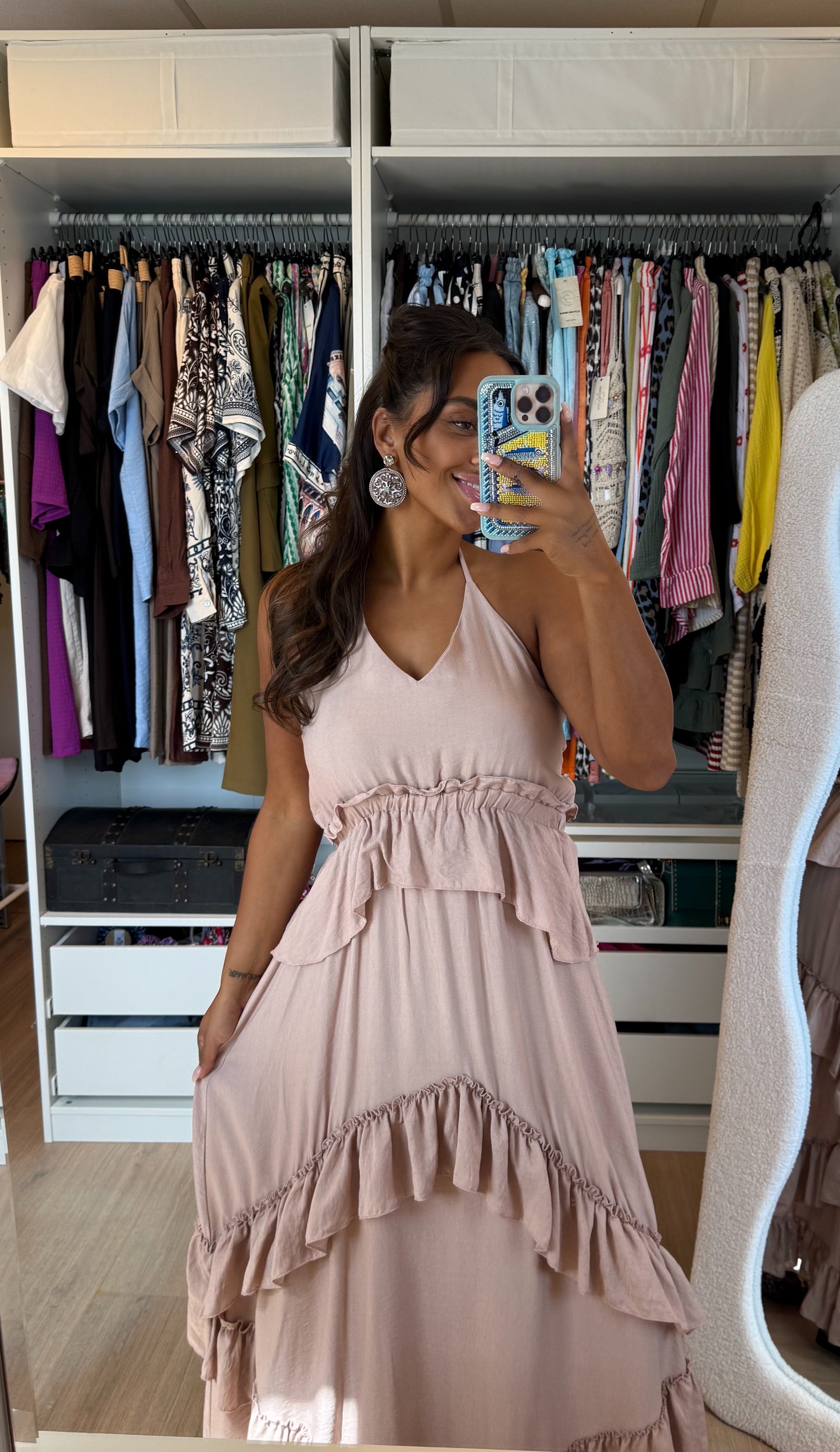 Ruffle halter jurk oudroze