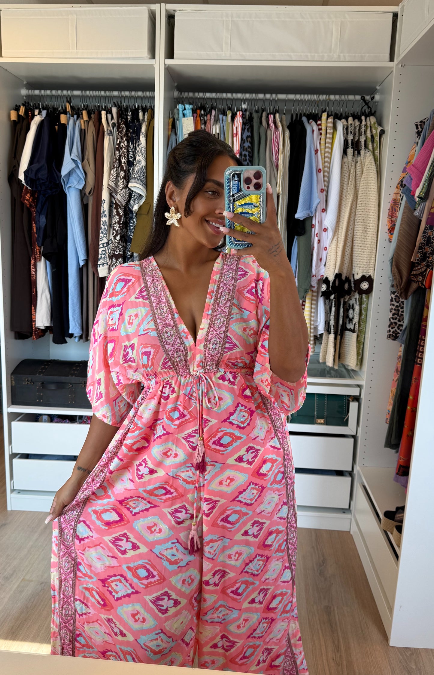 Boho jumpsuit roze met gouden details