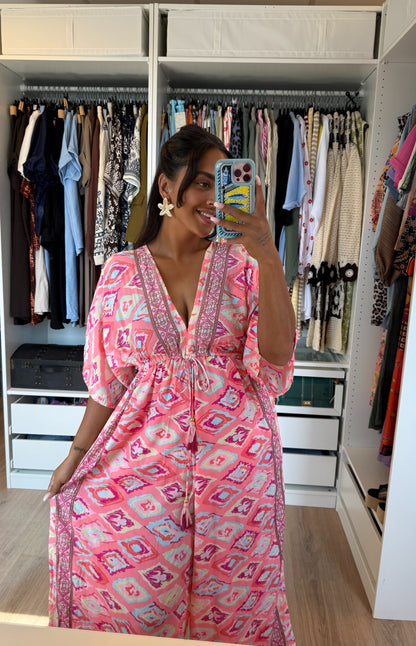 Boho jumpsuit roze met gouden details