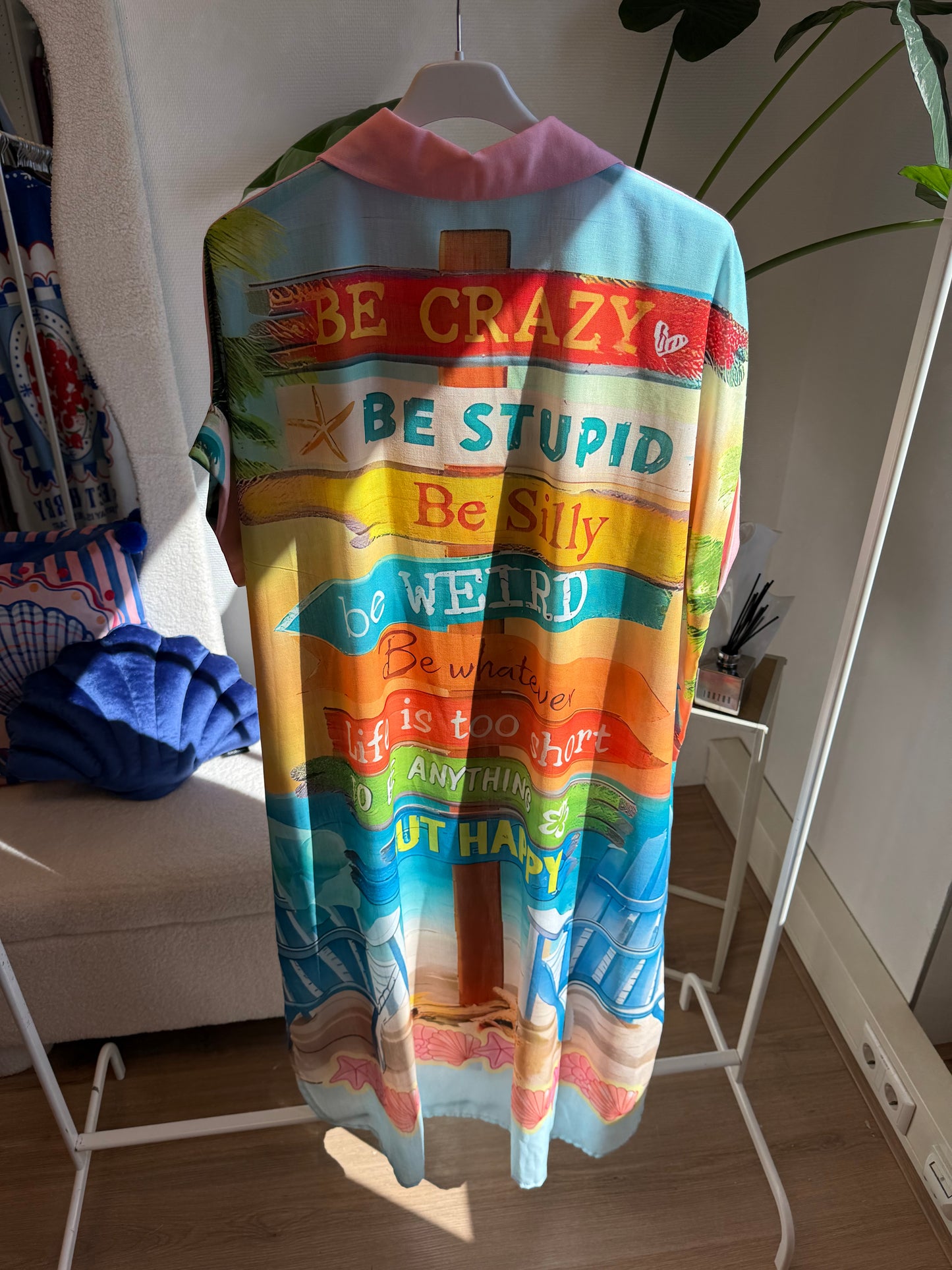 Midi linnen jurk dolce vita print lichtroze