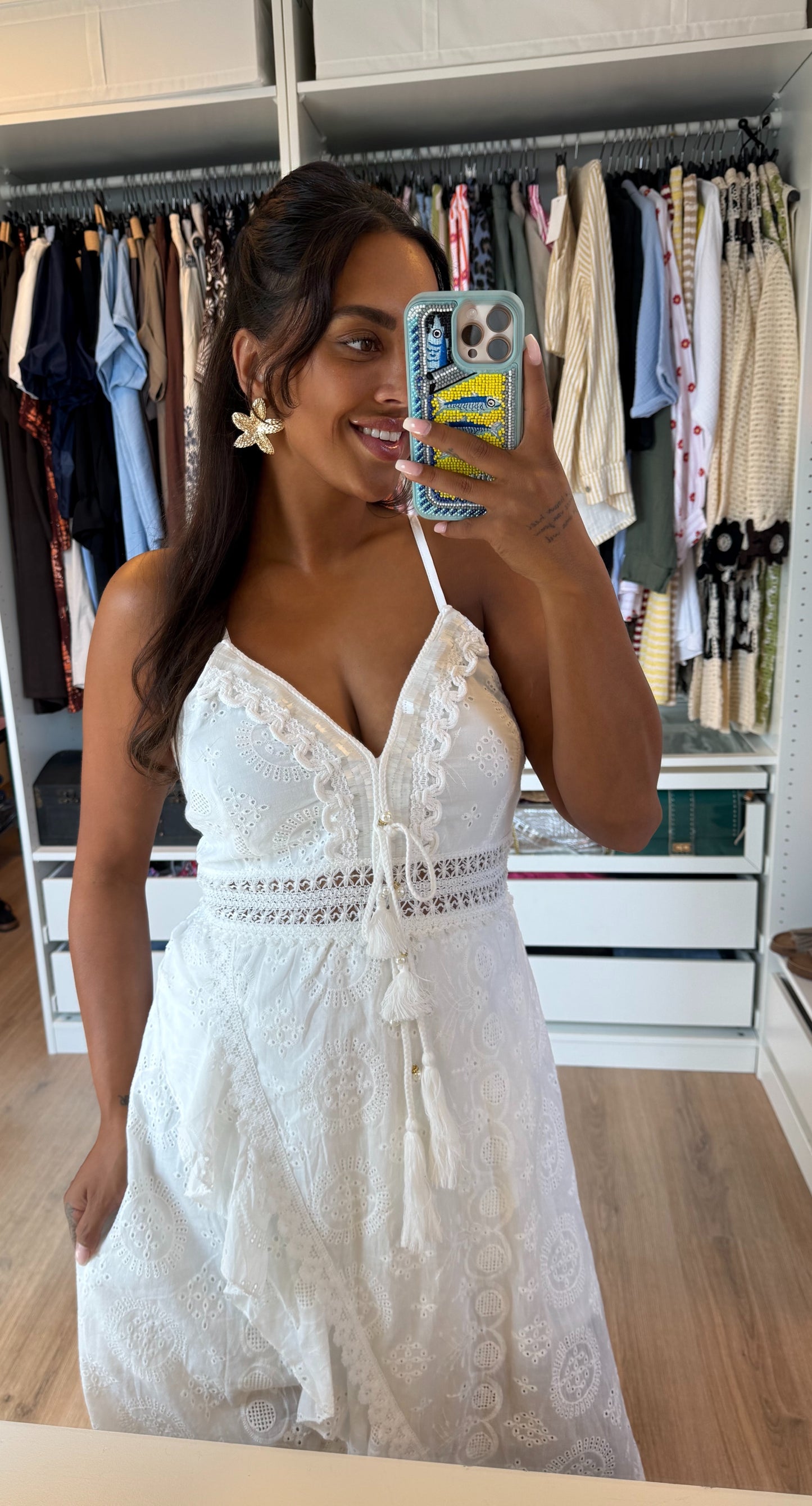 Boho kanten maxi jurk wit