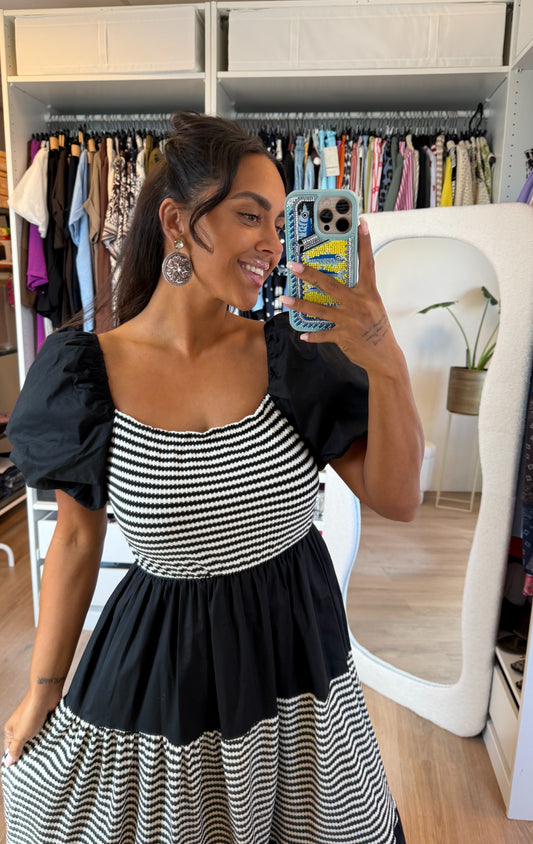 Maxi jurk off shoulder zwart & wit