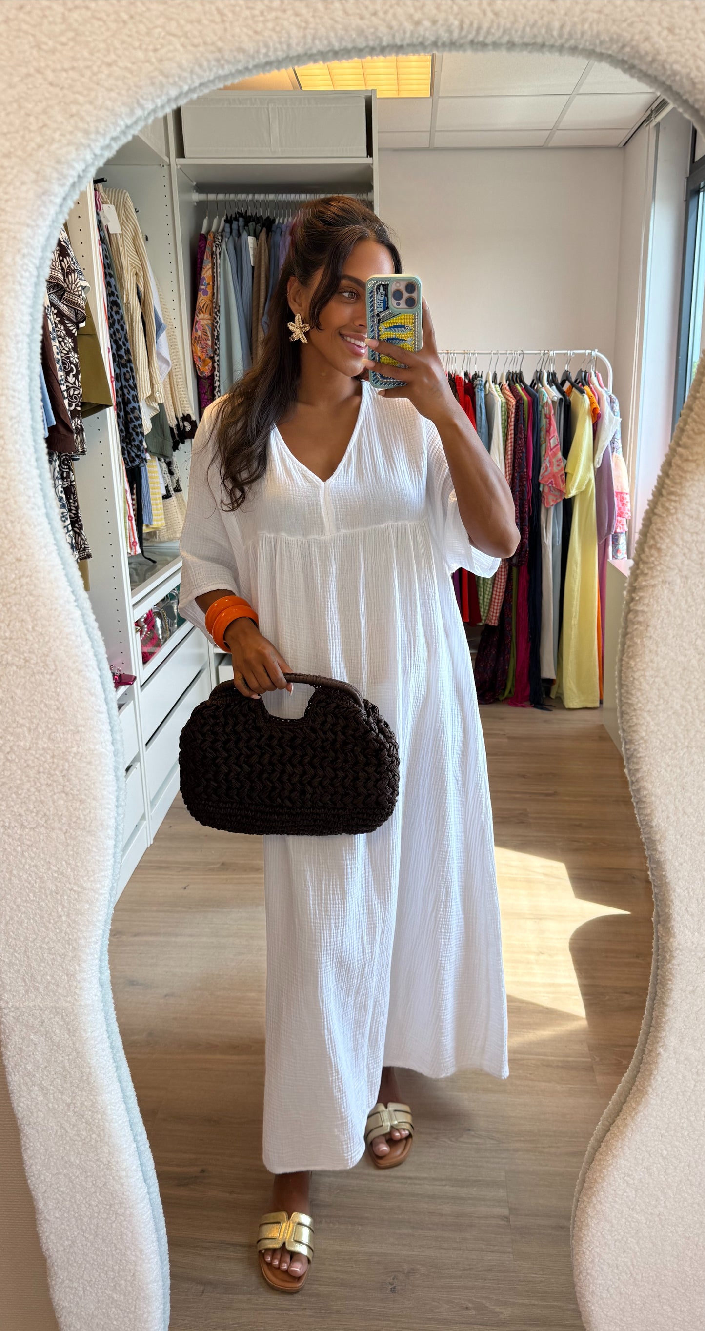 Mousseline maxi jurk wit