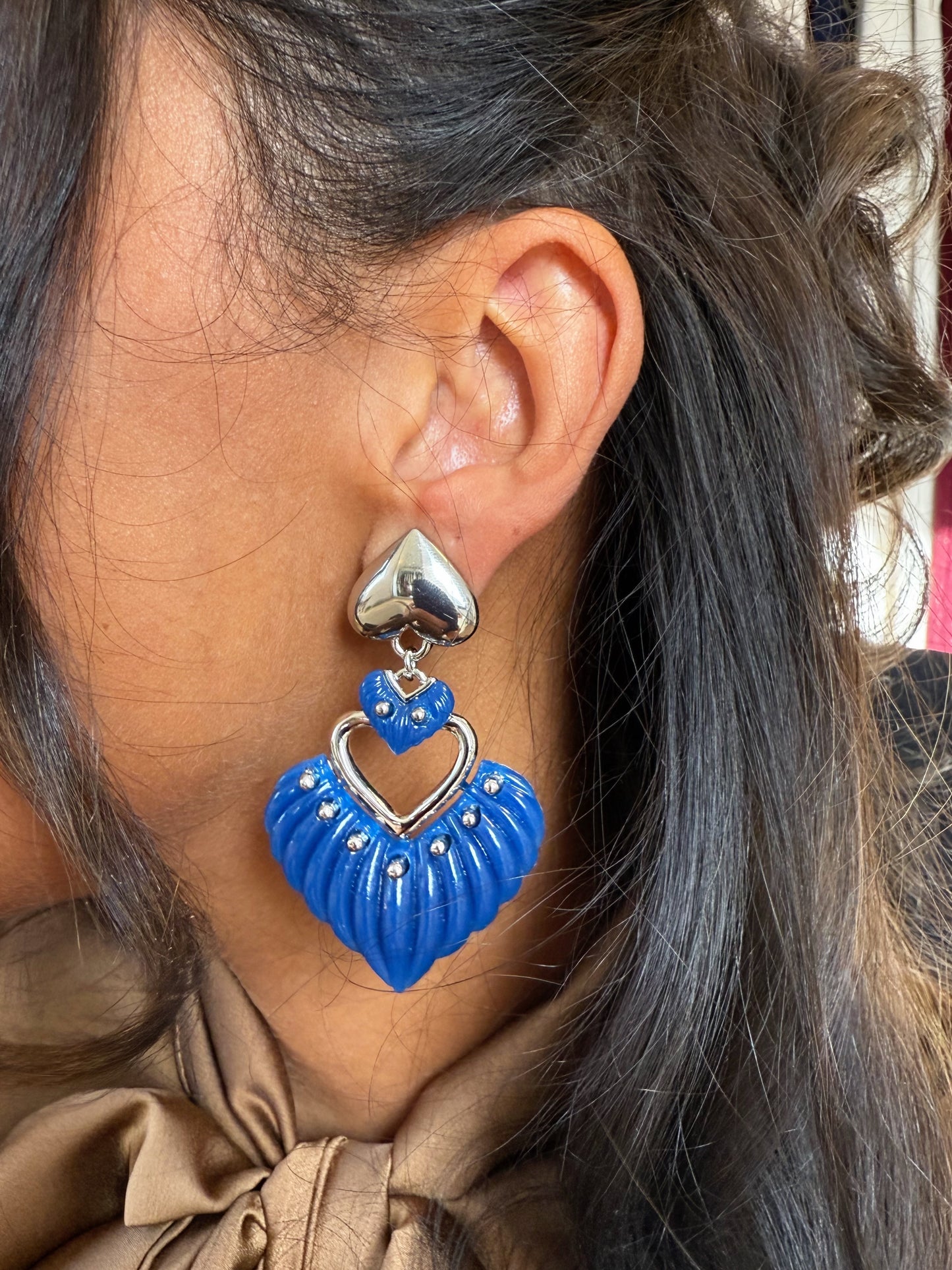 Oorbellen hart blauw & zilver