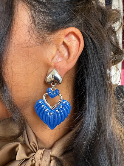 Oorbellen hart blauw & zilver