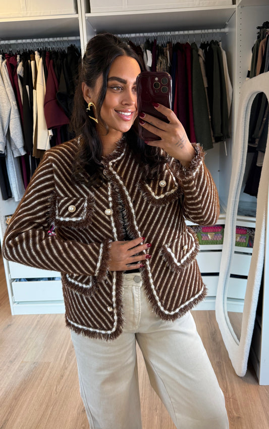 Aurora pearl vest choco & beige
