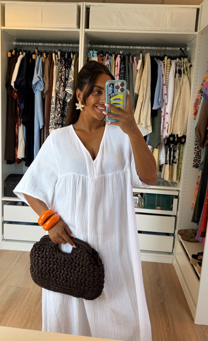 Mousseline maxi jurk wit