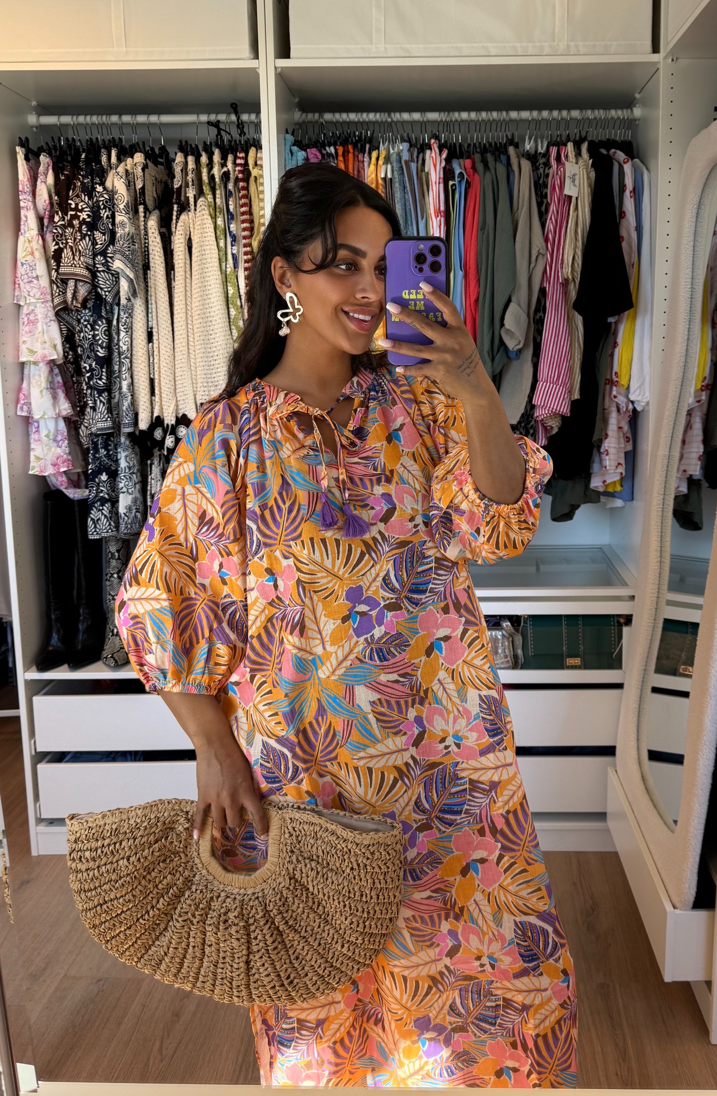 Maxi jurk met print oranje & paars
