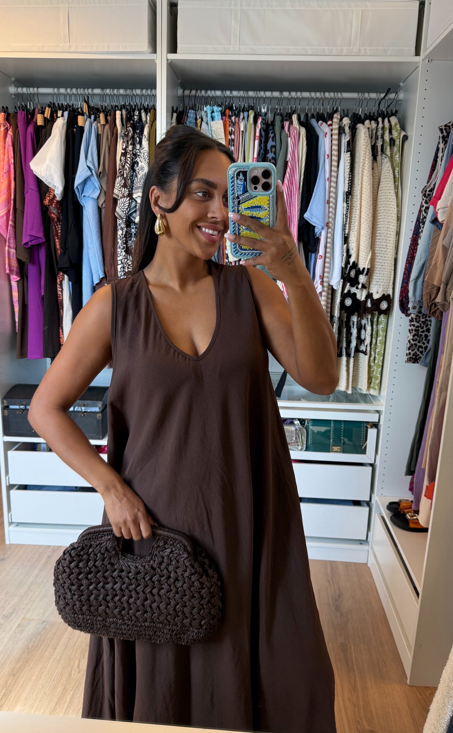 Maxi jurk met v hals choco bruin