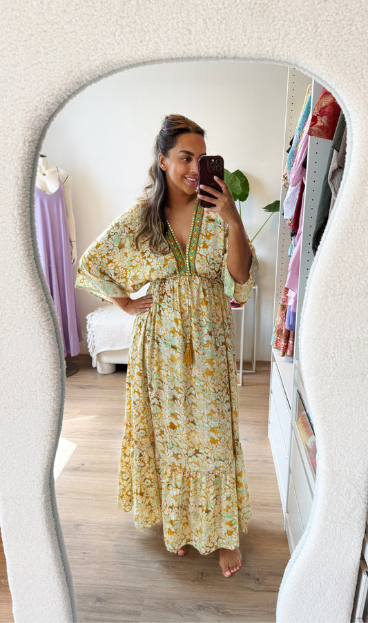 Boho maxi dress green & brown