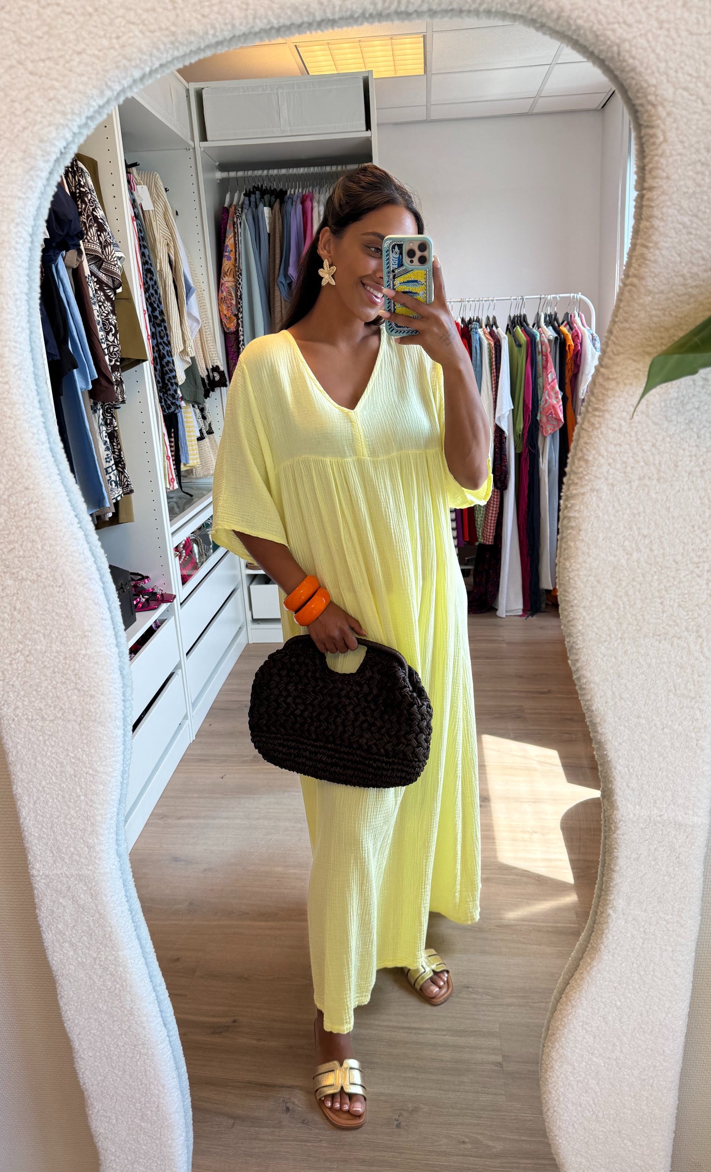 Mousseline maxi jurk botergeel