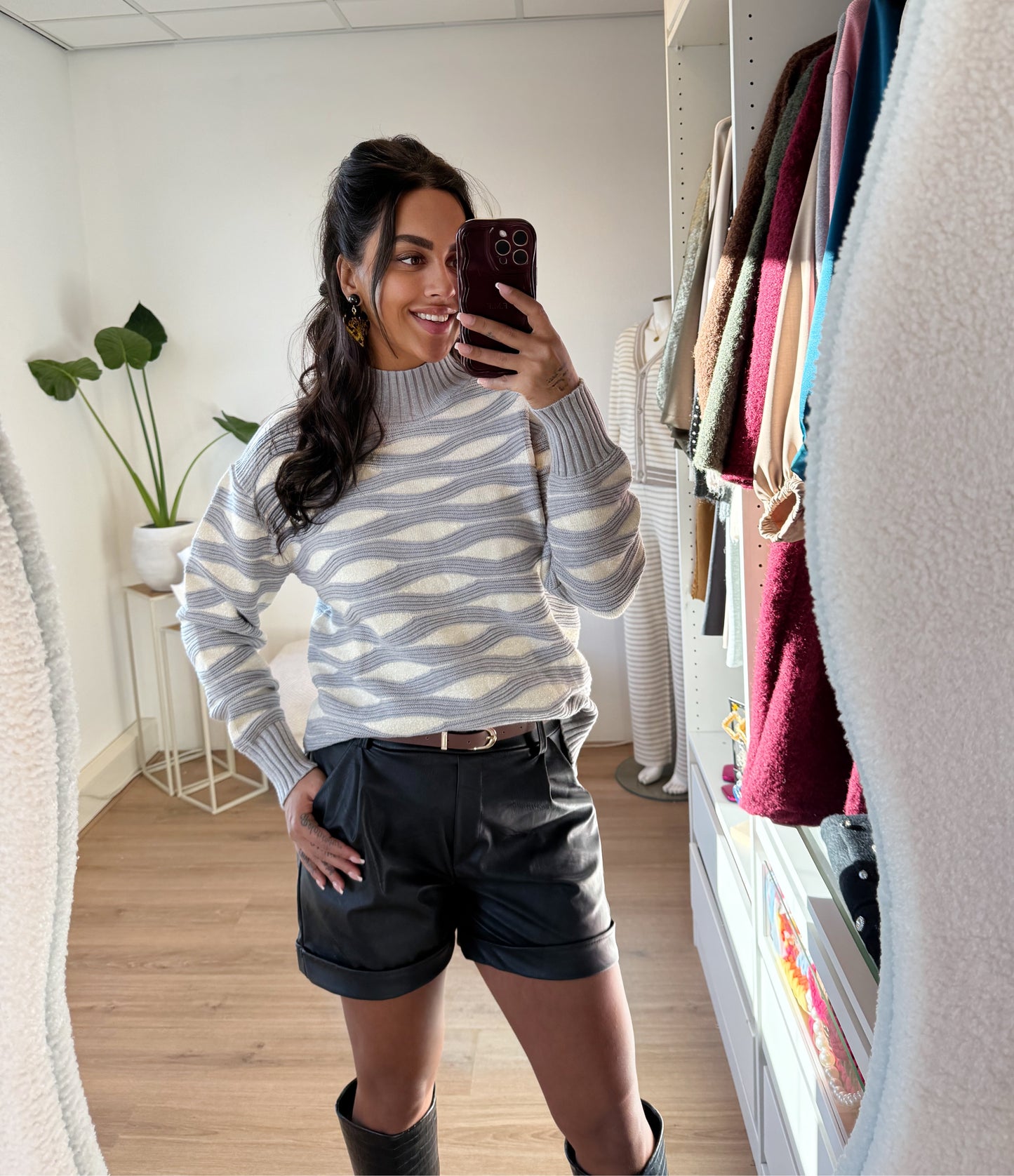 Print sweater grey & white