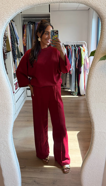 Tweedelige set met crepe print rood