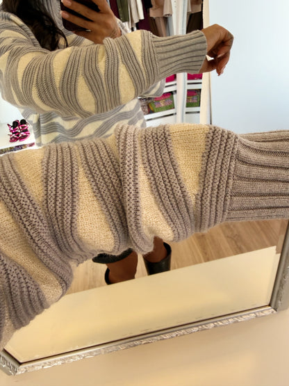Print sweater grey & white