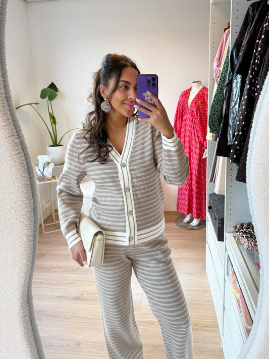 Chanelle luxe tweedelige set taupe & offwhite