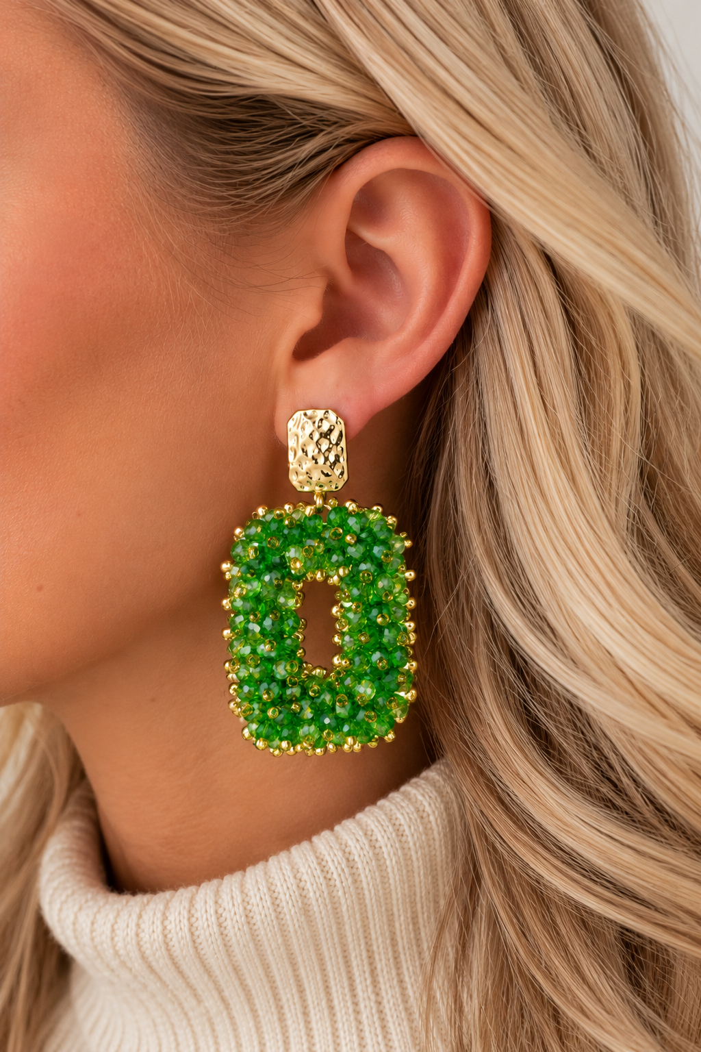 Glitter Nights Statement Earrings - Green
