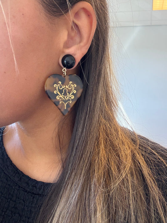 Earrings heart leopard