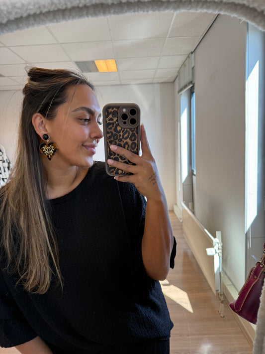 Earrings heart leopard