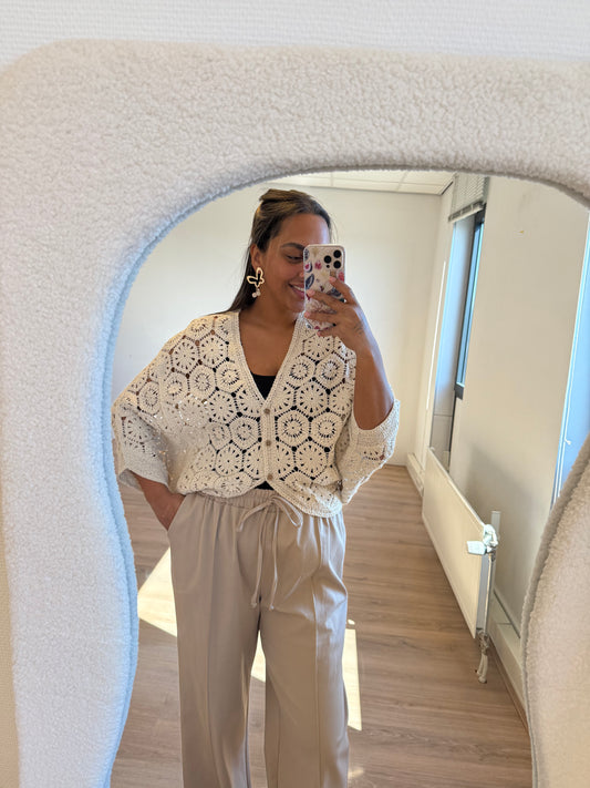 Crochet butterfly top beige