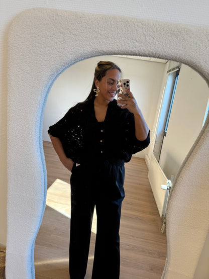 Benthe wide leg pantalon jogger black