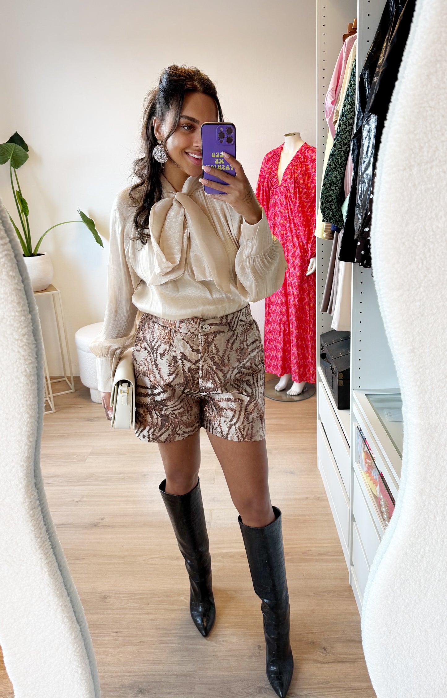 Jacquard short beige & choco