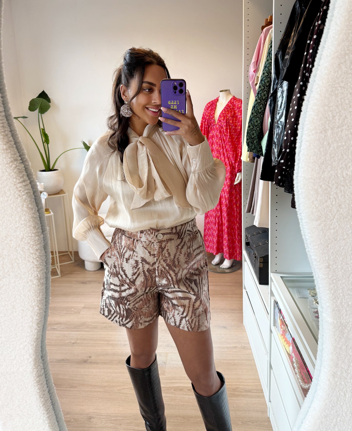 Jacquard short beige & choco