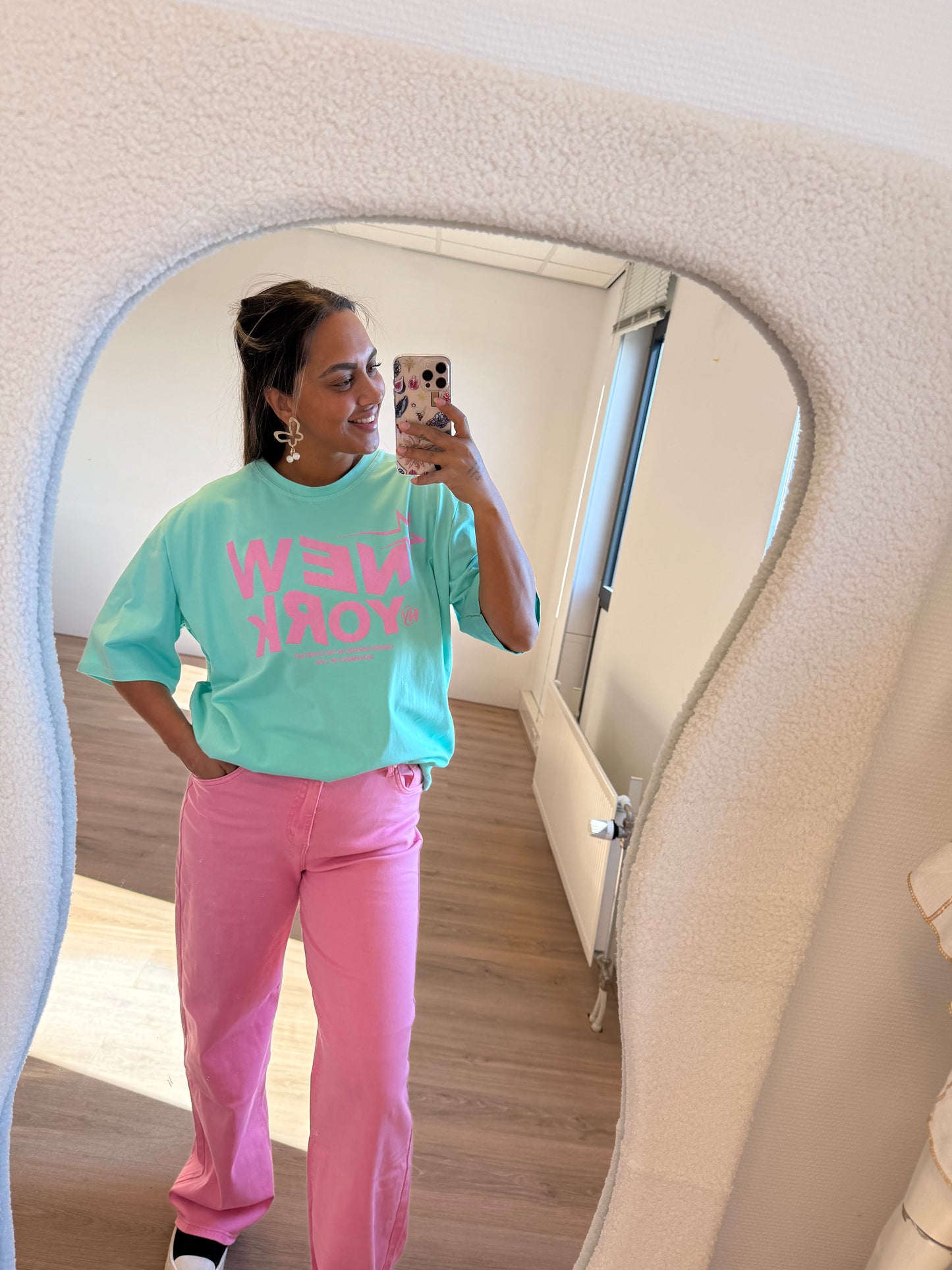 NY T-shirt mint & pink