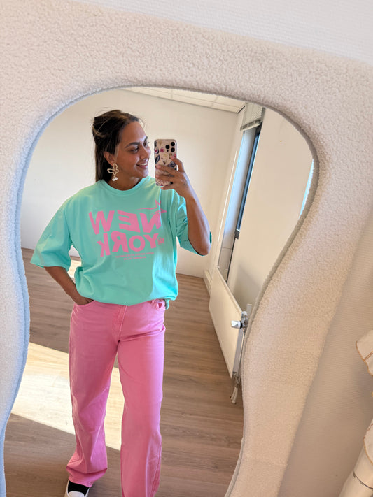 NY T-shirt mint & pink