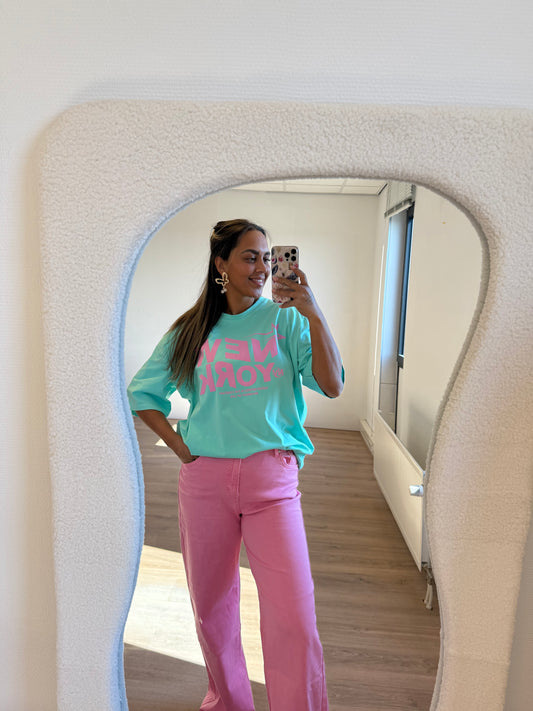 NY T-shirt mint & pink