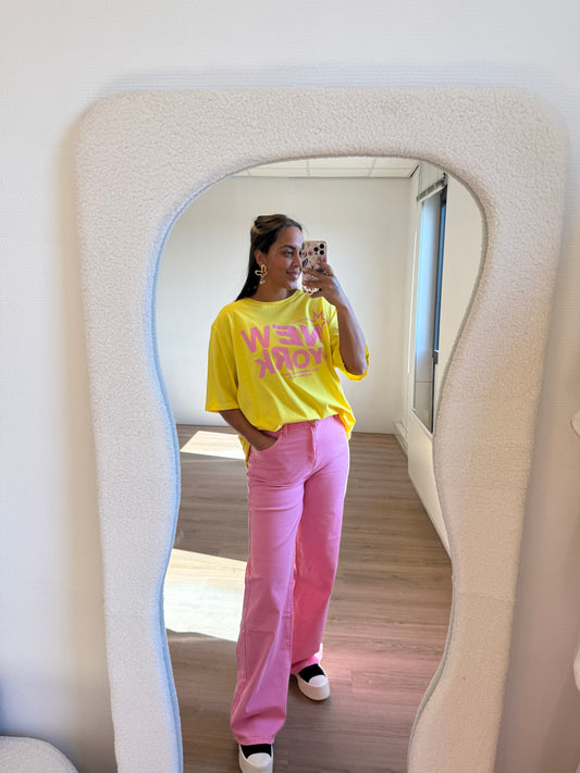 NY T-shirt yellow & pink